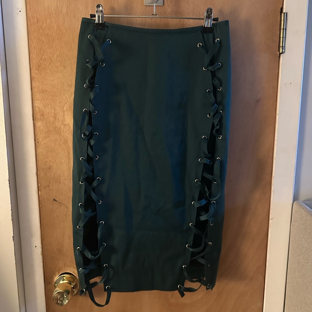 House of CB Teal Lace-Up Pencil Skirt